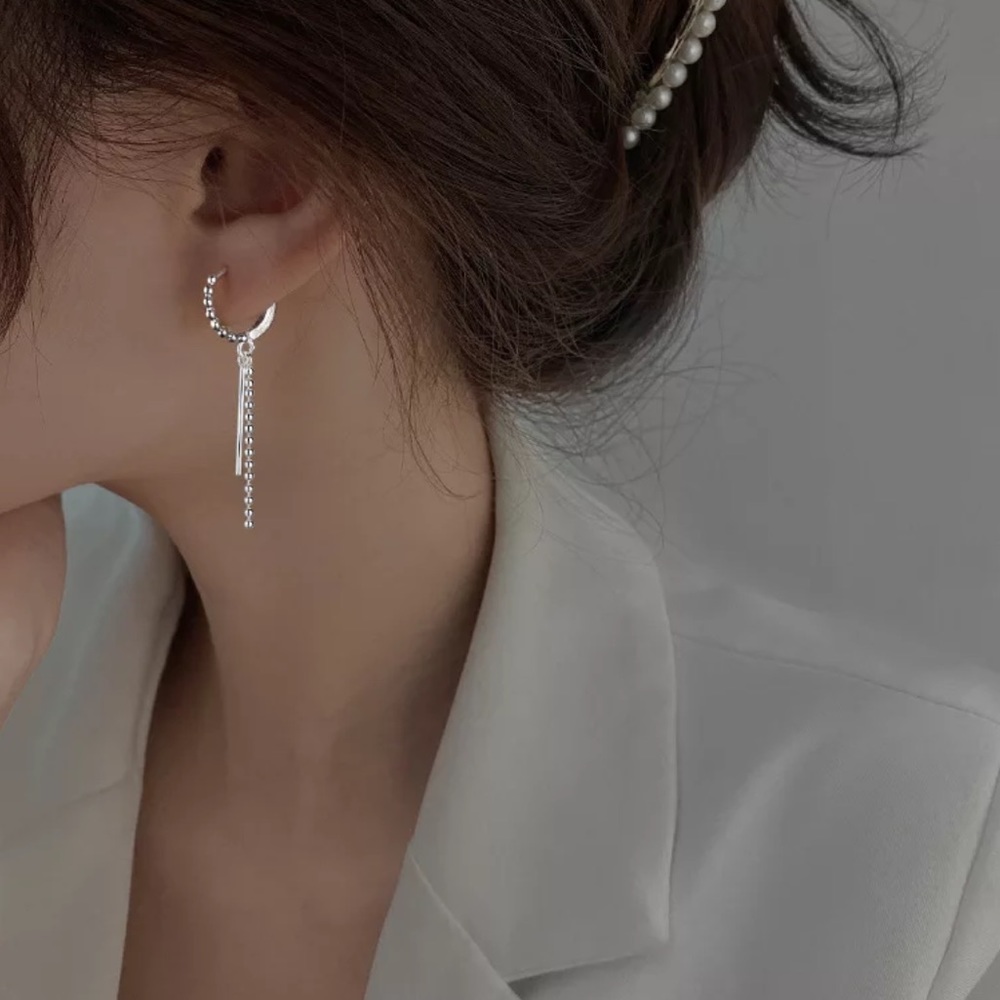 NEW TASSEL 925 STERLING SILVER HOOP EARRINGS, CUTE EARRINGS, WOW EARRINGS - Picture 3 of 5